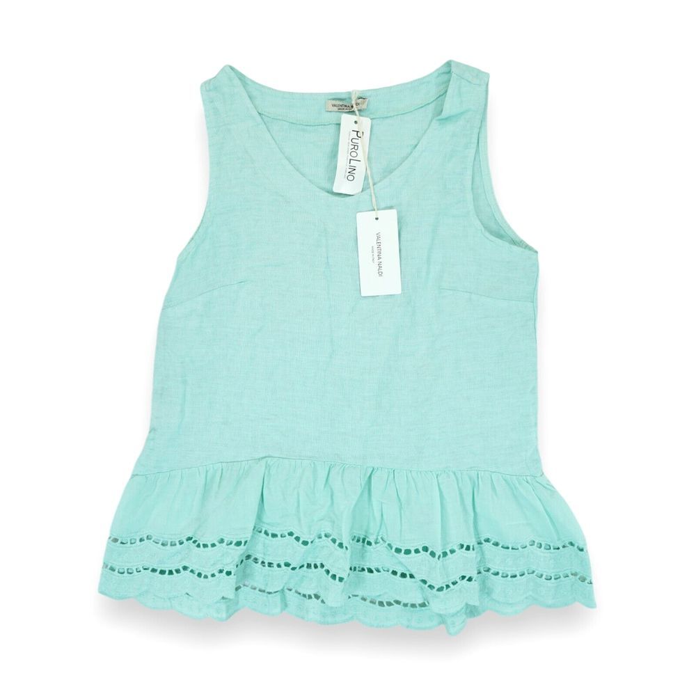 NWT Valentina Naldi Women's Sleeveless Scalloped Hem Linen Tank Top Size S Mint